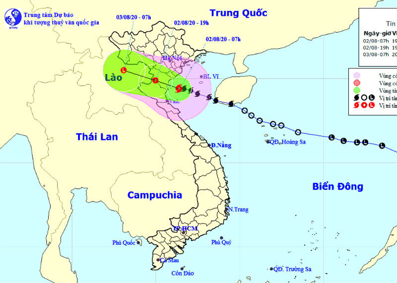 Vị trí và hướng di chuyển của bão số 2. (Nguồn: nchmf.gov.vn)