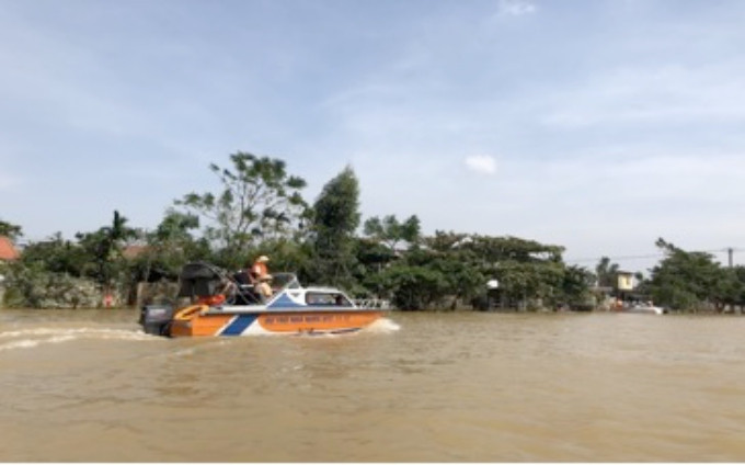 Một trong các xuồng cứu hộ DTQG được sử dụng tại Quảng Bình.