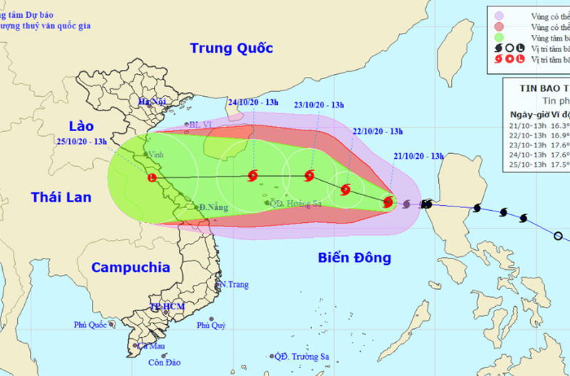 Vị trí và hướng di chuyển của bão số 8. (Nguồn: kttv.gov.vn)