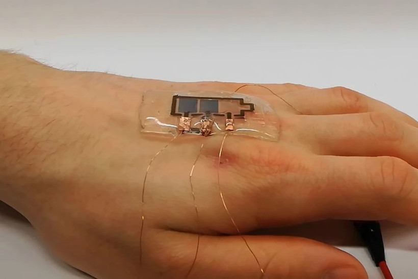 Màn hình phân hủy sinh học có thể được dán lên da người hoặc được sử dụng trong bao bì thực phẩm. Ảnh: KIT.