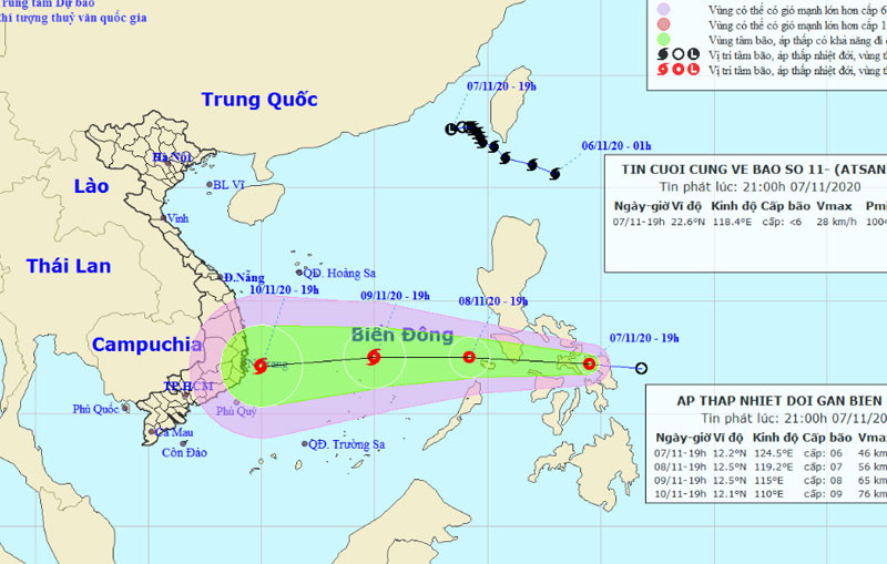Vị trí và hướng di chuyển của áp thấp nhiệt đới gần Biển Đông. (Nguồn: nchmf.gov.vn)