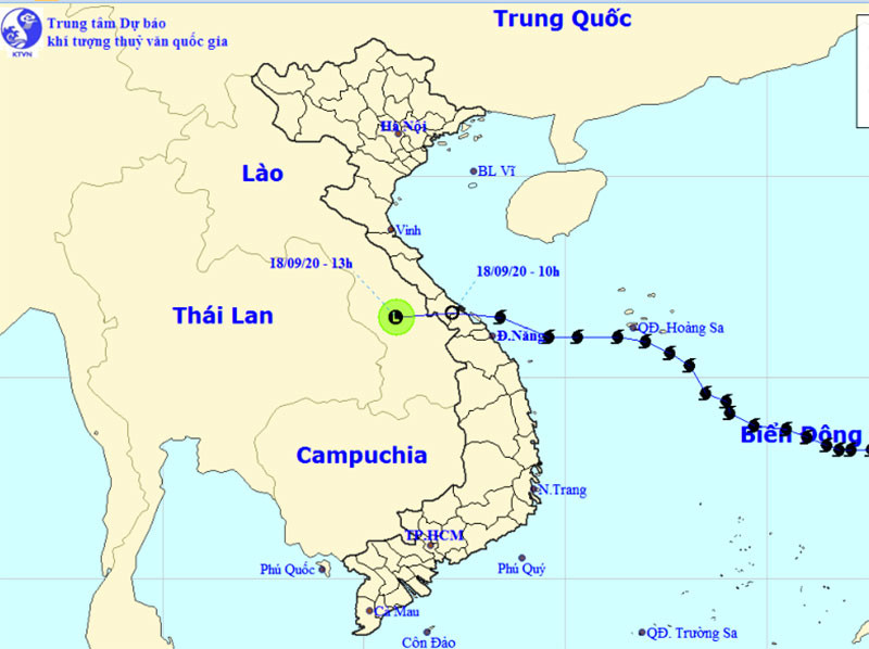 Vị trí và hướng di chuyển của vùng áp thấp. (Nguồn: kttv.gov.vn)