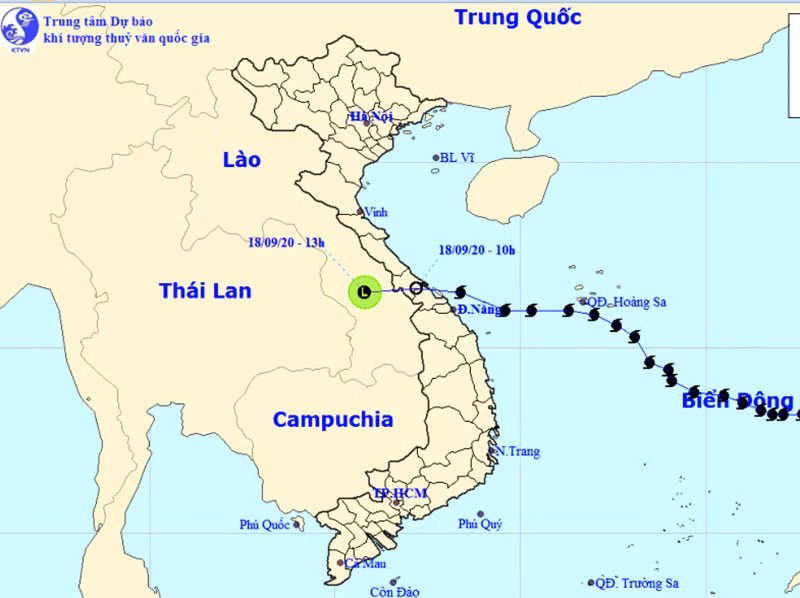 Vị trí và hướng di chuyển của vùng áp thấp. (Nguồn: kttv.gov.vn)