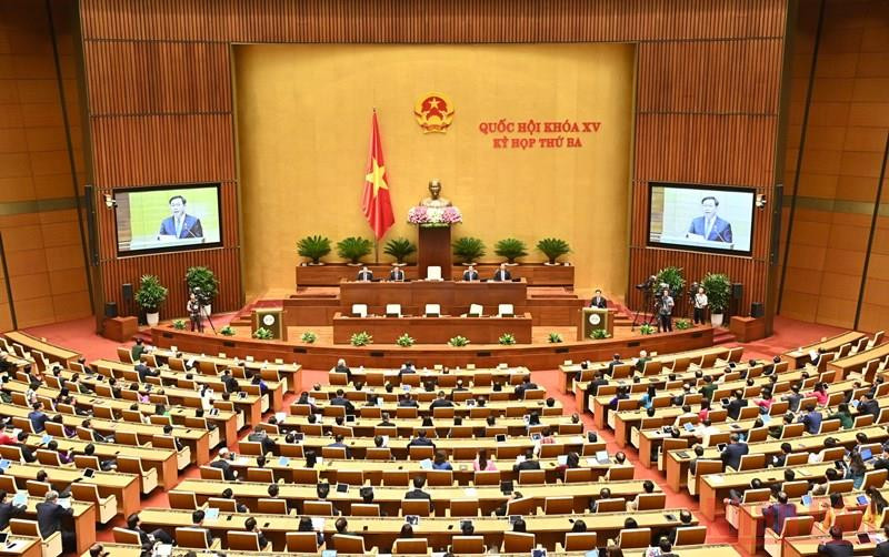 Quang cảnh phiên bế mạc Kỳ họp thứ ba, Quốc hội khóa XV, chiều 16/6. (Ảnh: LINH NGUYÊN)