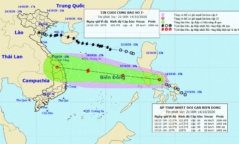 Vị trí và hướng di chuyển của áp thấp nhiệt đới. (Nguồn: kttv.gov.vn)