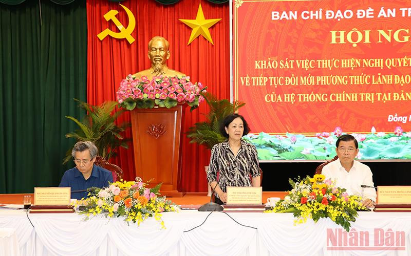 Đồng chí Trương Thị Mai phát biểu kết luận buổi làm việc.