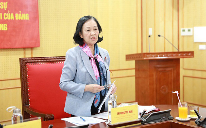 Ủy viên Bộ Chính trị, Bí thư Trung ương Đảng, Trưởng Ban Tổ chức Trung ương Trương Thị Mai phát biểu tại hội nghị. 