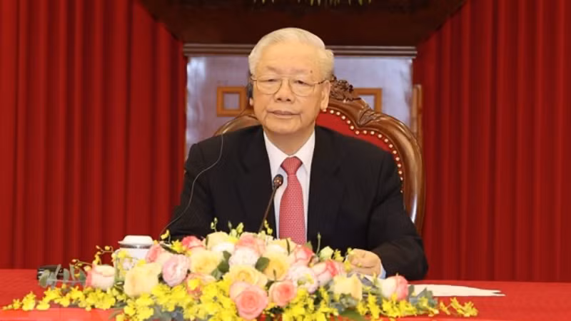 Tổng Bí thư Nguyễn Phú Trọng điện đàm với Thủ tướng Ấn Độ Narendra Modi. (Ảnh: TTXVN)