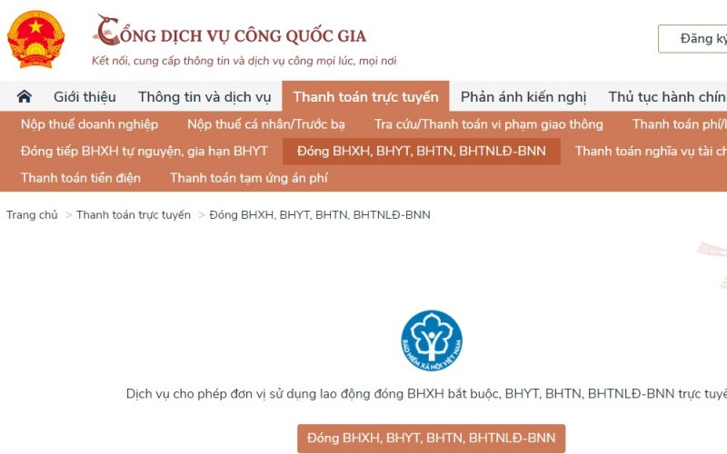 Cổng Dịch vụ công Quốc gia. (Ảnh chụp màn hình)