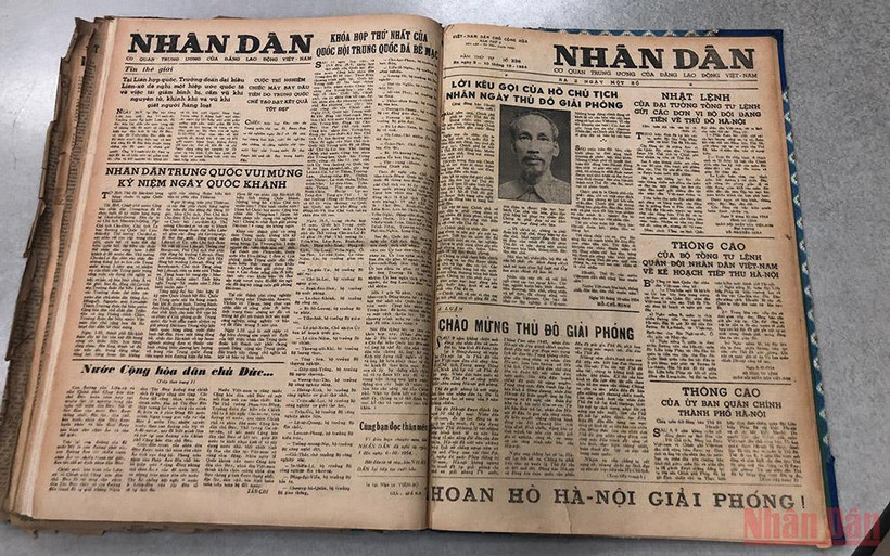 Trang báo Nhân Dân có in Lời kêu gọi của Chủ tịch Hồ Chí Minh.