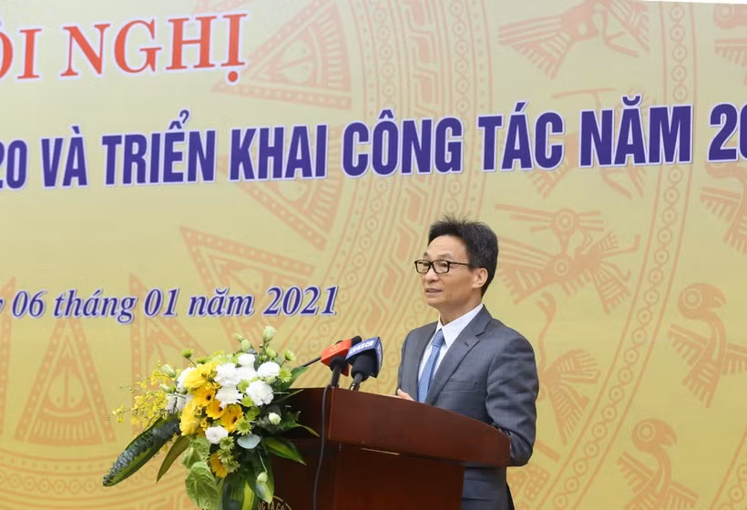 Phó Thủ tướng Vũ Đức Đam phát biểu tại Hội nghị tổng kết công tác năm 2020 và triển khai nhiệm vụ công tác năm 2021 của Bộ Khoa học và Công nghệ.
