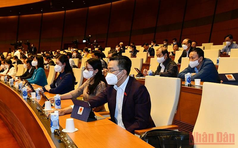 Đại biểu Quốc hội bấm nút biểu quyết thông qua Luật sửa đổi, bổ sung một số điều của Bộ luật Tố tụng hình sự chiều 12/11. (Ảnh: LINH NGUYÊN)