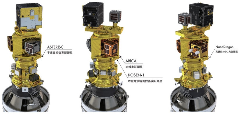 Sơ đồ bố trí các vệ tinh cubesat trên tên lửa Epsilon số 5 trong lần phóng này. (Ảnh: JAXA).