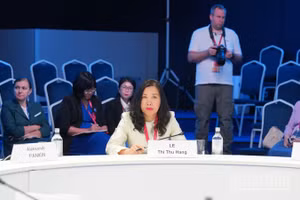 Thứ trưởng Ngoại giao Lê Thị Thu Hằng tham dự và phát biểu tại Phiên thảo luận “Nga-APEC: Triển vọng hợp tác rộng mở đến năm 2035”. (Ảnh: XUÂN HƯNG)
