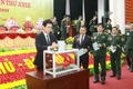 Các đại biểu tham gia bỏ phiếu bầu Ban Chấp hành Đảng bộ Quân sự tỉnh khóa XVIII.