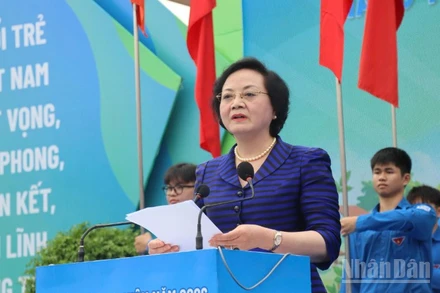 Đồng chí Phạm Thị Thanh Trà, Bí thư Trung ương Đảng, Phó Thủ tướng Chính phủ phát biểu chỉ đạo tại lễ ra quân Tháng Thanh niên năm 2026.