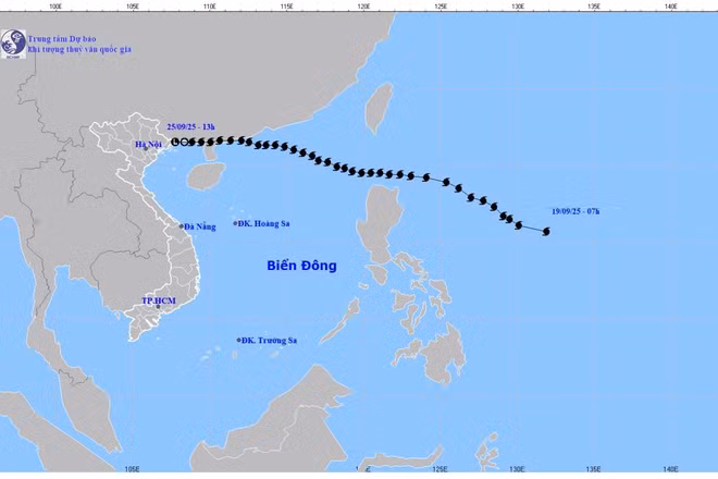 Bản đồ quỹ đạo bão số 9 tính đến 14 giờ ngày 25/9/2025. (Ảnh: Trung tâm Dự báo khí tượng thủy văn quốc gia)