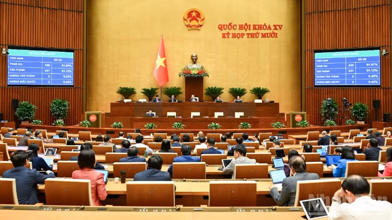 Quốc hội biểu quyết thông qua Luật Hàng không dân dụng Việt Nam (sửa đổi). (Ảnh: DUY LINH)