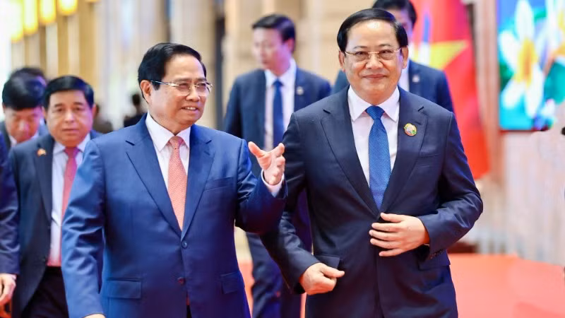 Thủ tướng Chính phủ Phạm Minh Chính và Thủ tướng Chính phủ Lào Sonexay Siphandone đồng chủ trì Kỳ họp lần thứ 48 Ủy ban liên Chính phủ Việt Nam-Lào. (Ảnh: VGP)