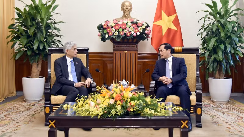 Phó Thủ tướng Chính phủ, Bộ trưởng Ngoại giao Bùi Thanh Sơn tiếp Bí thư Thường trực Bộ Ngoại giao Singapore Albert Chua. (Ảnh: Báo Thế giới và Việt Nam)