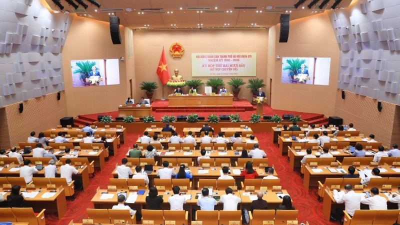Quang cảnh kỳ họp thứ 26 của Hội đồng nhân dân thành phố Hà Nội.