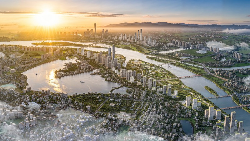 Phối cảnh tổng thể đại lộ cảnh quan sông Hồng.