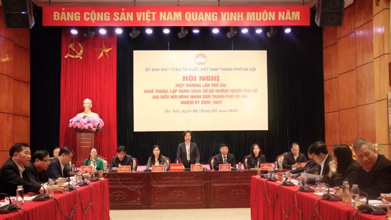 Quang cảnh hội nghị Hiệp thương lần thứ hai do Ủy ban Mặt trận Tổ quốc Việt Nam thành phố Hà Nội tổ chức.