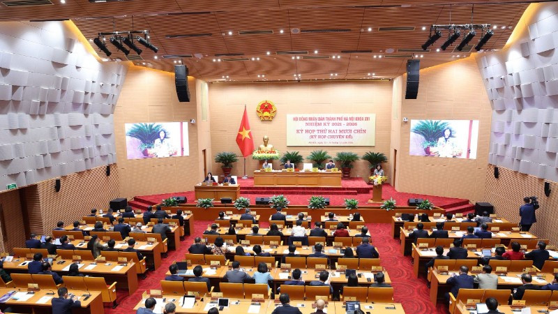 Quang cảnh kỳ họp thứ 29 của Hội đồng nhân dân thành phố Hà Nội.