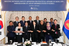 Thứ trưởng Thứ trưởng Eui-Hae Chung chụp ảnh kỷ niệm cùng Đại sứ, đại diện Đại sứ quán các nước ASEAN tại Hàn Quốc. (Ảnh: Đại sứ quán Việt Nam tại Hàn Quốc)