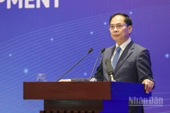 Phó Thủ tướng Chính phủ Bùi Thanh Sơn phát biểu chỉ đạo tại Hội nghị quốc tế lần thứ V về hợp tác giữa Việt Nam và các tổ chức phi chính phủ nước ngoài, đối tác vì sự phát triển thịnh vượng và bền vững. (Ảnh: ĐINH HÒA)