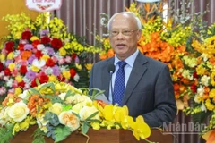 Đồng chí Uông Chu Lưu, Chủ tịch Ủy ban Hòa bình Việt Nam phát biểu tại lễ kỷ niệm. (Ảnh: Đinh Hòa)