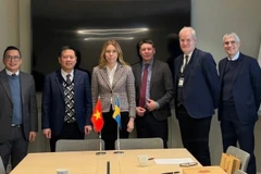 Đại sứ Trần Văn Tuấn và bà Michaela Hollis, Quốc vụ khanh phụ trách lĩnh vực chăm sóc sức khỏe, Bộ Y tế và Các vấn đề xã hội Thụy Điển cùng các đồng nghiệp. (Ảnh: Đại sứ quán Việt Nam tại Thụy Điển)