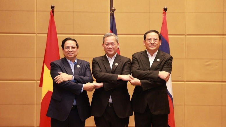 Thủ tướng Chính phủ Phạm Minh Chính và Thủ tướng Campuchia Hun Manet, Thủ tướng Lào Sonexay Siphandone. (Ảnh: VGP/Nhật Bắc)