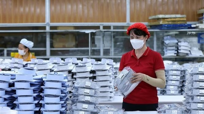 Sản phẩm may của Công ty may Thái An, Hải Phòng. (Ảnh: Tuấn Anh - TTXVN)