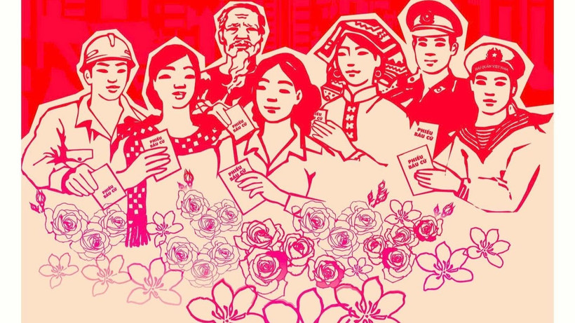 Tranh phục vụ tuyên truyền bầu cử Quốc hội khóa XVI.