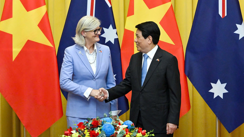 Chủ tịch nước Lương Cường hội đàm với Toàn quyền Australia Sam Mostyn. (Ảnh: THỦY NGUYÊN)