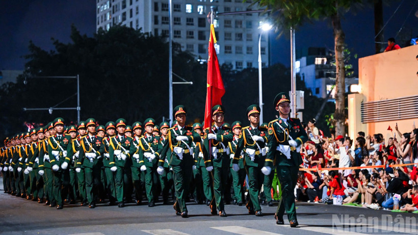 Khối sĩ quan Hậu cần trong tổng hợp luyện diễu binh, diễu hành chuẩn bị cho Lễ kỷ niệm 80 năm Cách mạng Tháng Tám và Quốc khánh 2/9. (Ảnh minh họa)