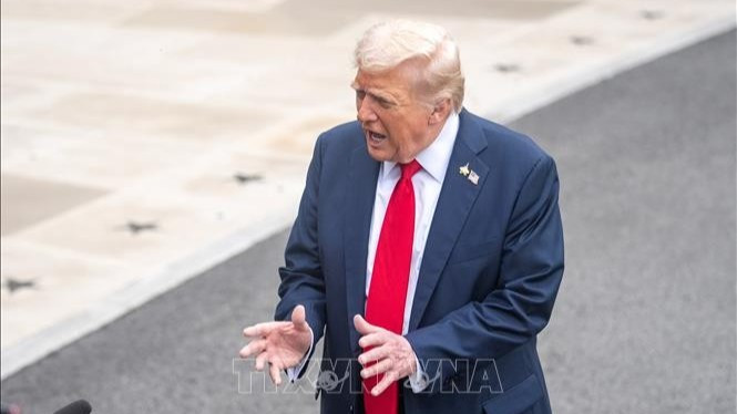 Ảnh tư liệu: Tổng thống Mỹ Donald Trump phát biểu với báo giới tại Nhà trắng, Washington, D.C. (Ảnh: THX/TTXVN)