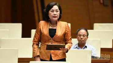 Thống đốc Ngân hàng Nhà nước Việt Nam Nguyễn Thị Hồng phát biểu. (Ảnh: DUY LINH)