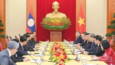 Quang cảnh cuộc hội kiến tại Trụ sở Trung ương Đảng. (Ảnh: ĐĂNG KHOA)