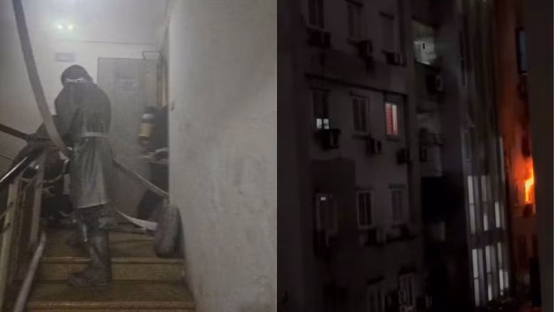 Đám cháy xảy ra tại tầng 4 chung cư 15B Đông Quan, phường Nghĩa Đô (Hà Nội).