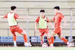 Đội tuyển U23 Việt Nam tập luyện trước trận đấu với U23 Lào. (Ảnh: VFF)