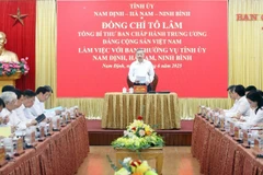 Tổng Bí thư Tô Lâm phát biểu tại buổi làm việc. (Ảnh: TTXVN)