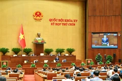 Viện trưởng Viện Kiểm sát nhân dân tối cao Nguyễn Huy Tiến phát biểu giải trình, làm rõ một số vấn đề đại biểu Quốc hội nêu. (Ảnh: DUY LINH)