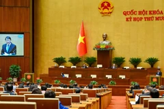 Quốc hội làm việc tại hội trường nghe Tờ trình của Chính phủ và Báo cáo thẩm tra của Ủy ban Quốc phòng, An ninh và Đối ngoại về dự án Luật Bảo vệ bí mật nhà nước (sửa đổi). (Ảnh: THỦY NGUYÊN)