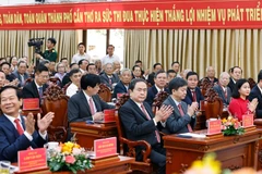 Chủ tịch Quốc hội dự Lễ công bố Nghị quyết sáp nhập đơn vị hành chính ở Cần Thơ. (Ảnh: TTXVN)
