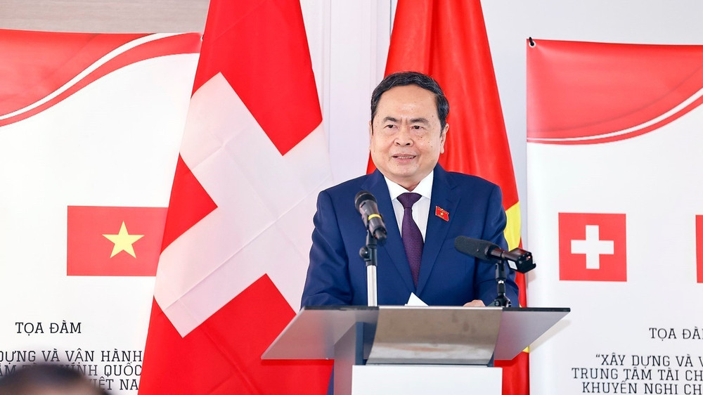 Chủ tịch Quốc hội Trần Thanh Mẫn phát biểu khai mạc Tọa đàm "Xây dựng và vận hành Trung tâm tài chính quốc tế và khuyến nghị cho Việt Nam". (Ảnh: TTXVN)