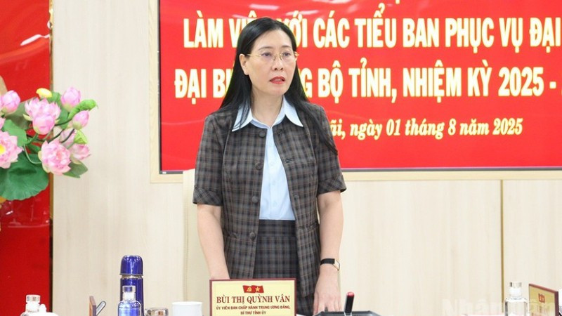 Đồng chí Bùi Thị Quỳnh Vân, Ủy viên Trung ương Đảng, Bí thư Tỉnh ủy Quảng Ngãi phát biểu chỉ đạo tại buổi làm việc.