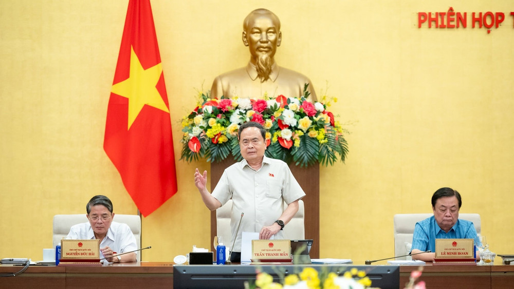 Chủ tịch Quốc hội Trần Thanh Mẫn phát biểu tại phiên họp. (Ảnh ĐĂNG ANH)