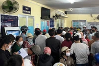 Người dân tập trung đến Ủy ban nhân dân xã Vĩnh Thành xin giấy xác nhận nguồn gốc hoa, cây cảnh vào sáng 5/2.